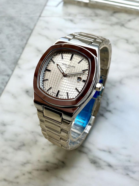 Patek Phillipe Men's Stainless Steel Chain Watch Silver White Dial - Tech Space